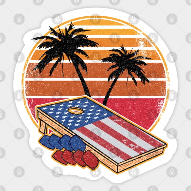 Retro Vintage Sunset Corn Hole Board American Flag Cornhole Sticker by Kuehni